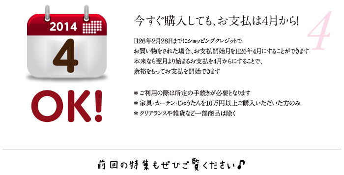 今すぐ購入しても、お支払いは4月から！